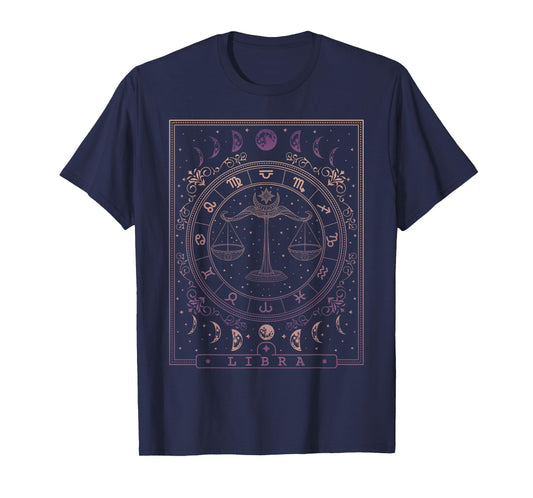 Libra Tarot Card Moon Phases Zodiac Sign Horoscope Astrology T-Shirt