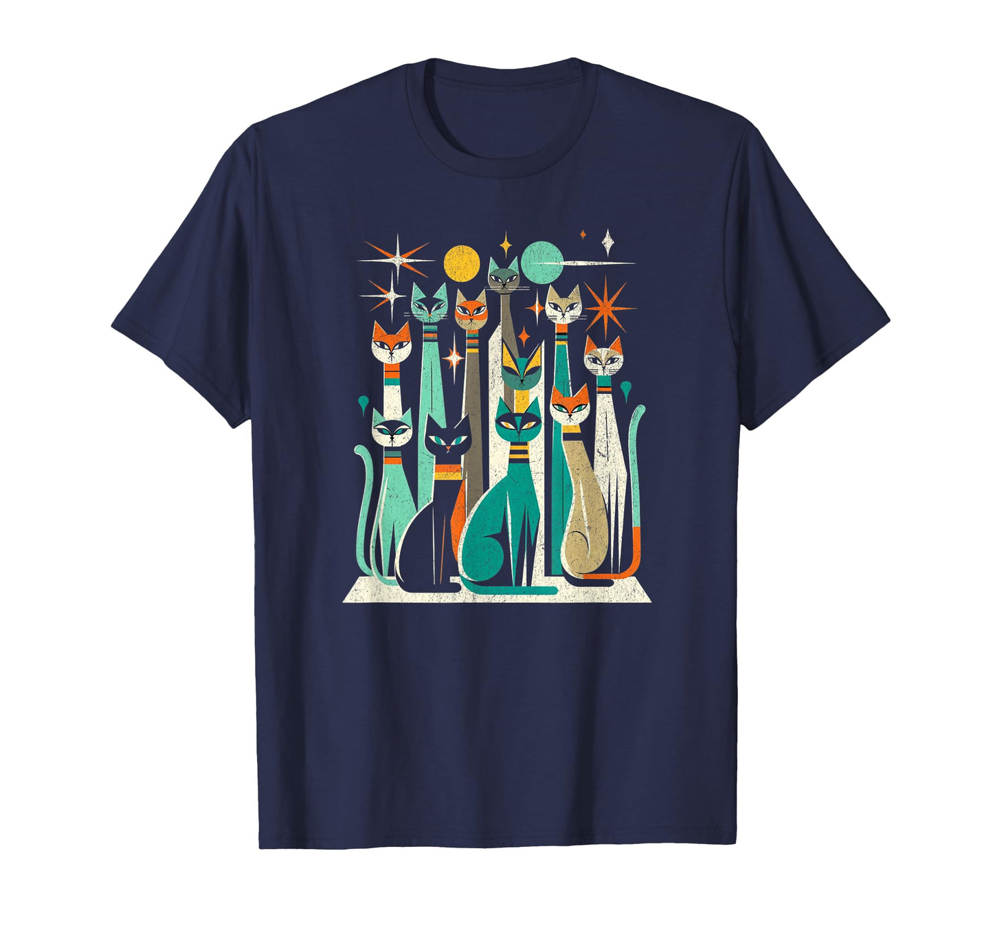 Vintage Retro Mid-Century Long Neck Cats 50s 60s Style T-Shirt