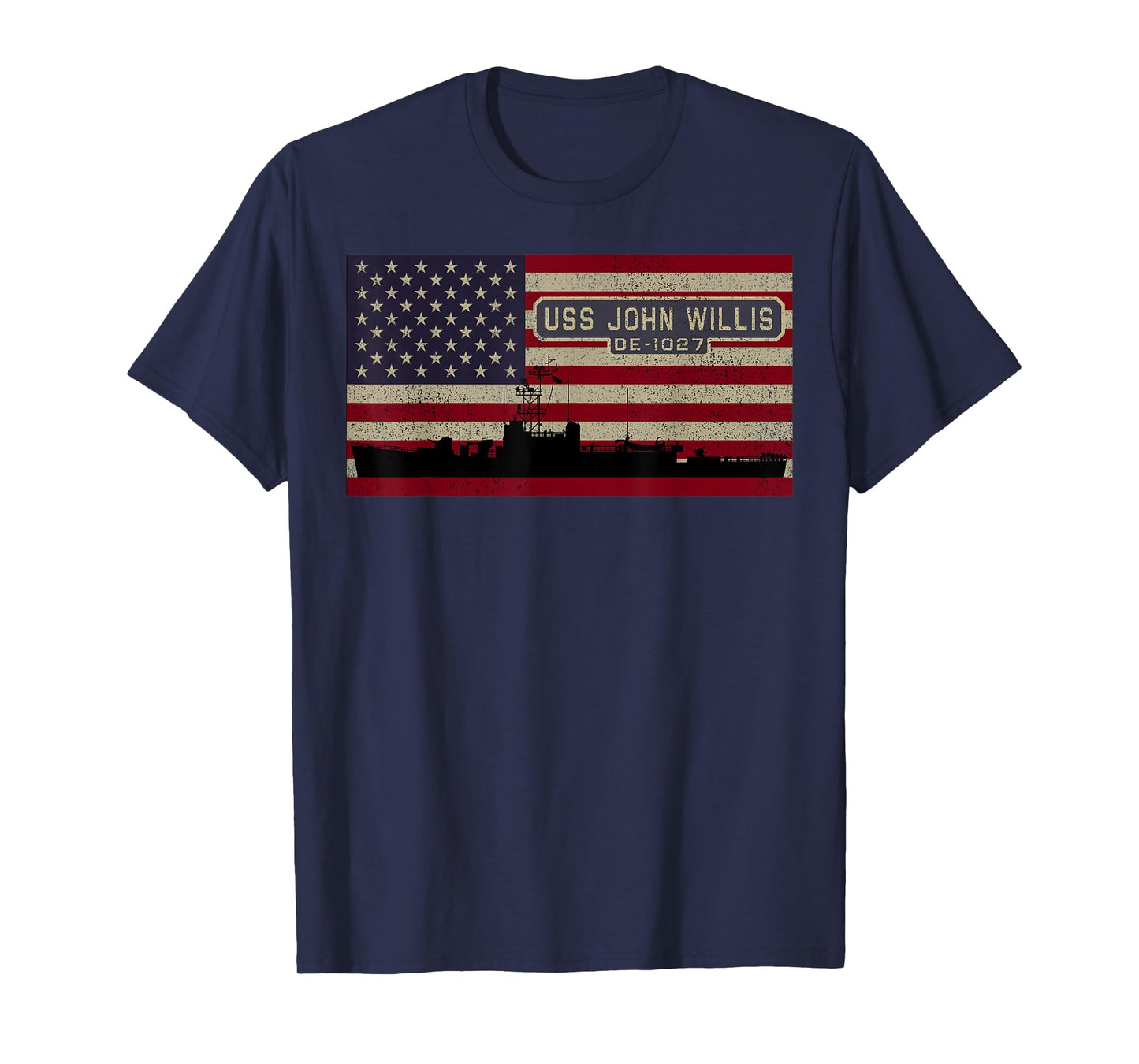 USS John Willis DE-1027 Ship Diagram American Flag T-Shirt