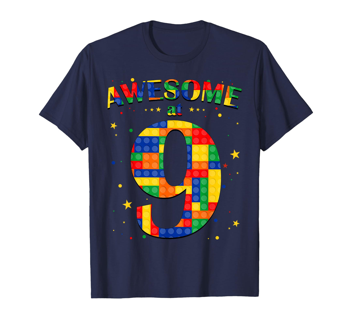 Building Blocks Bricks Awesome at 9 Years Old Birthday Boy T-Shirt