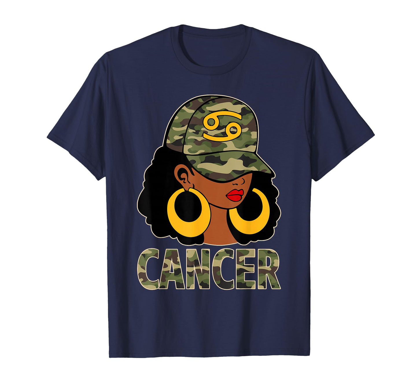 Cancer Queen Black Woman Cap Camoflauge Afro Girl Zodiac T-Shirt