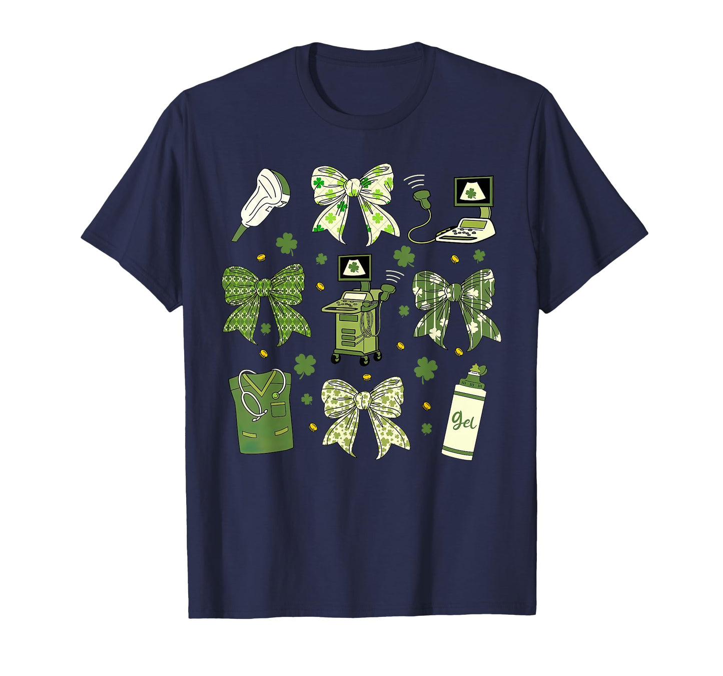 Coquette Bow Sonographer St Patrick's Day Ultrasound Tech OB T-Shirt