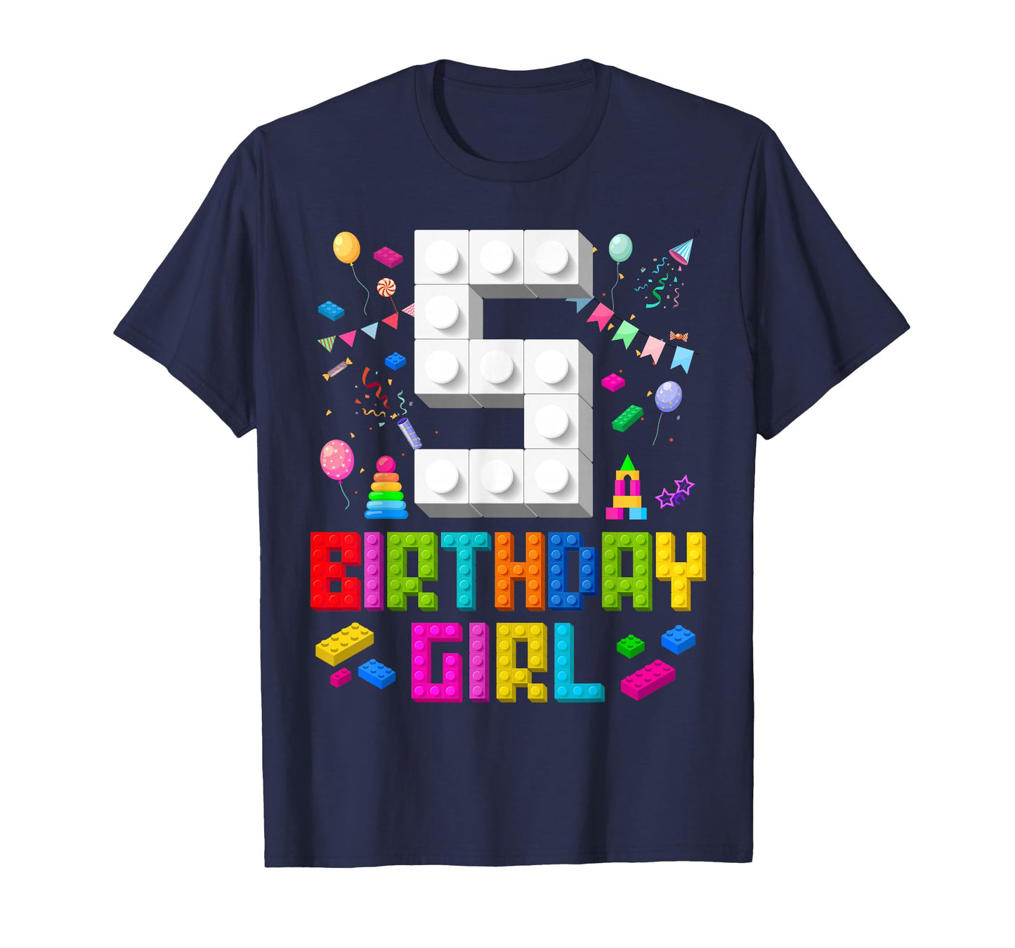 5th Birthday Girl Master Builder 5 Years Old Building Block T-Shirt