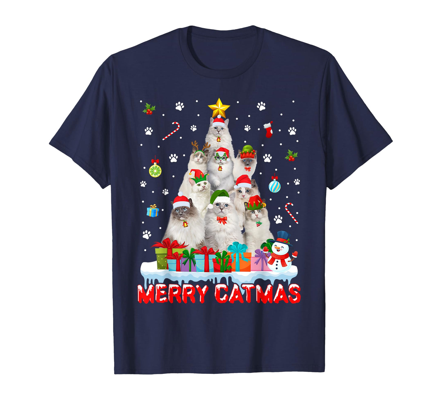 Funny Ragdoll Cat Lovers Cute Holiday Christmas Tree T-Shirt