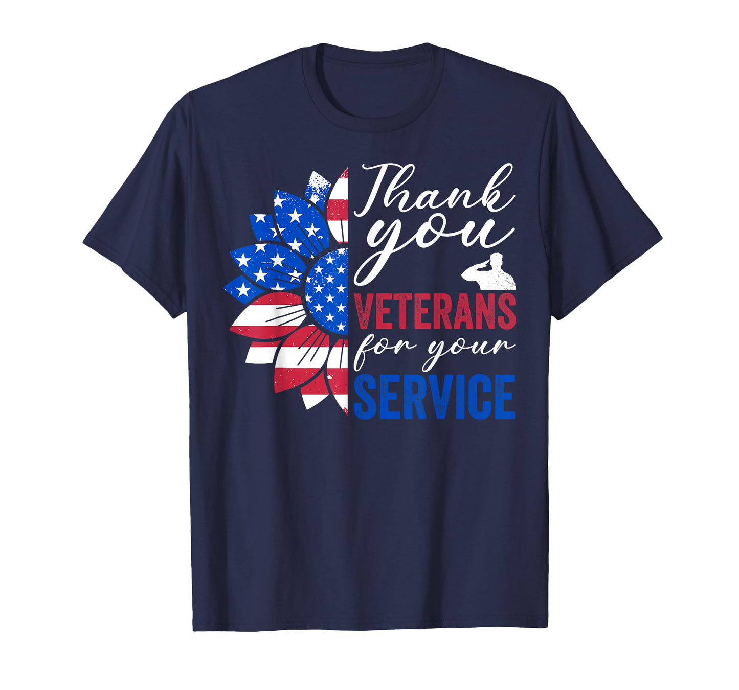 Thank You Veterans Sunflower USA Flag Military Patriotic T-Shirt