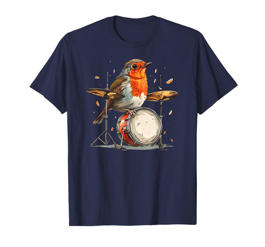 Funny Rocking Robin Bird - Robin Playing The Drums T-Shirt