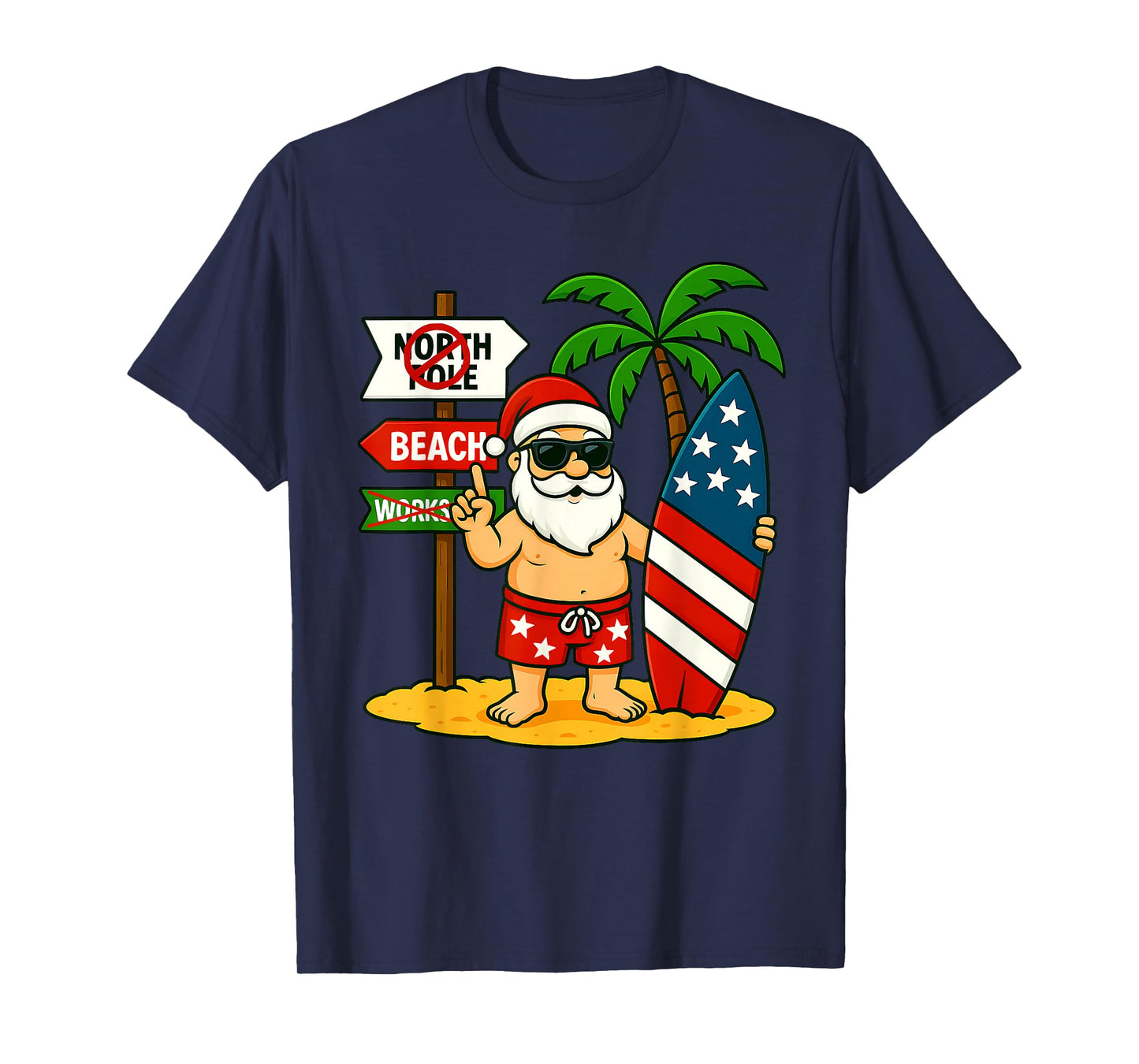 Christmas In July Santa & Surfboard USA Flag 4th Of July T-Shirt