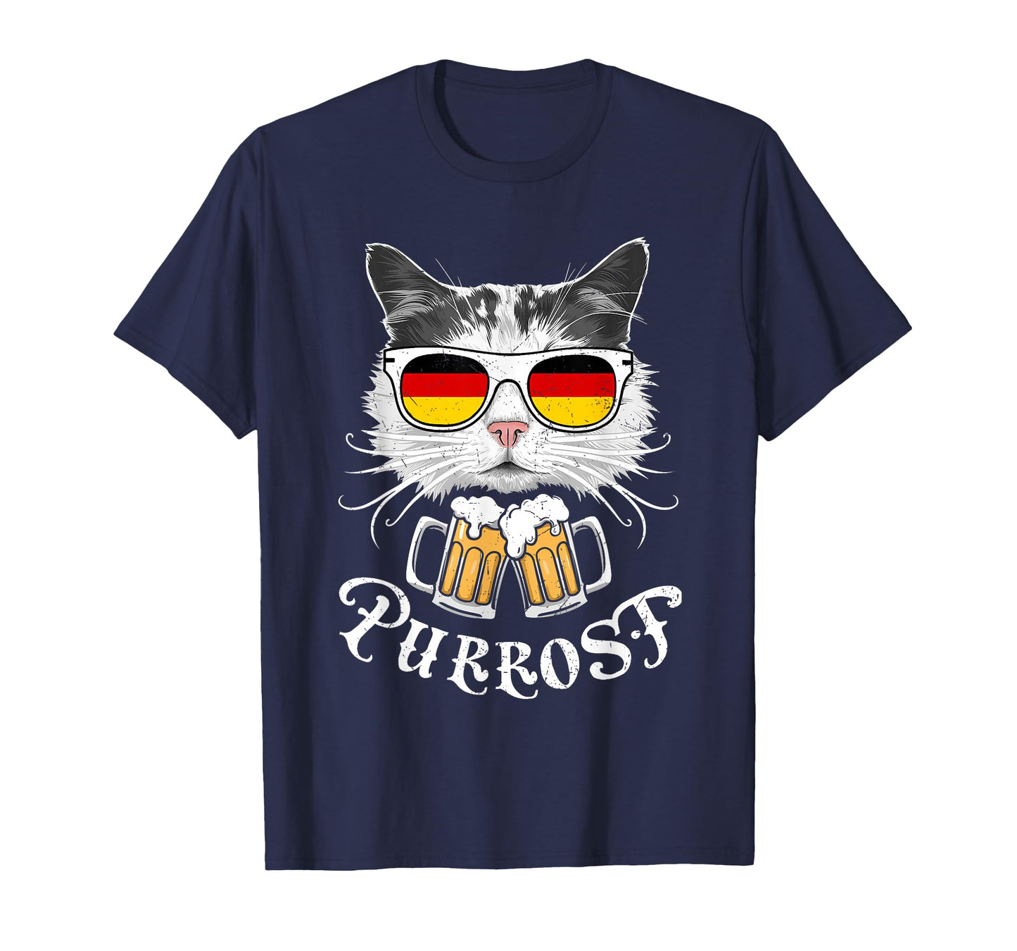 Funny Oktoberfest Cat Kitty Bavarian Drinking Beer Purrost T-Shirt
