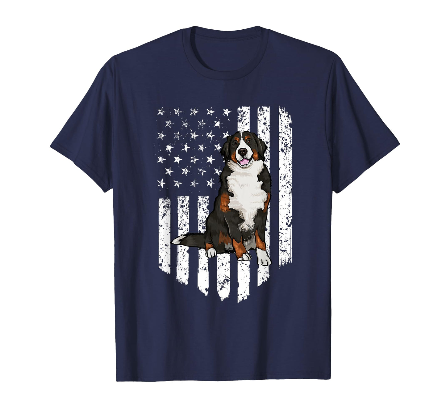 Black White American Flag Bernese Mountain Dog 4th Of July T-Shirt