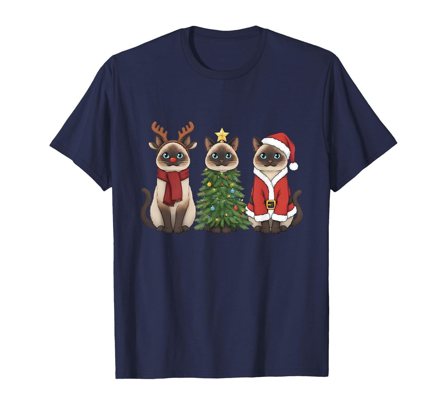 Santa Cat Christmas Siamese Cat Mom Cat Lover Xmas Pajama T-Shirt