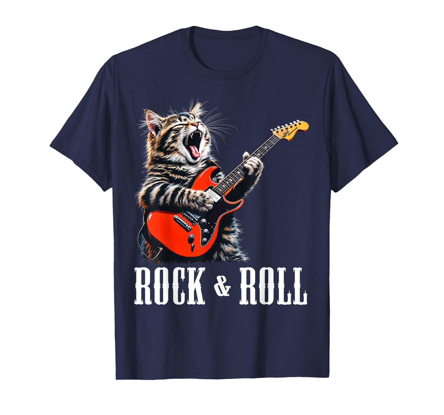 Rock & Roll Guitar Cat Vintage ROCK Guitarist Kitty T-Shirt