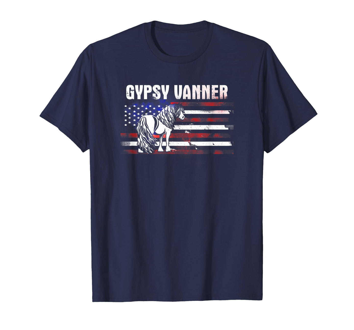 Gypsy Vanner Tinker Horse American Flag Women Kids Men T-Shirt