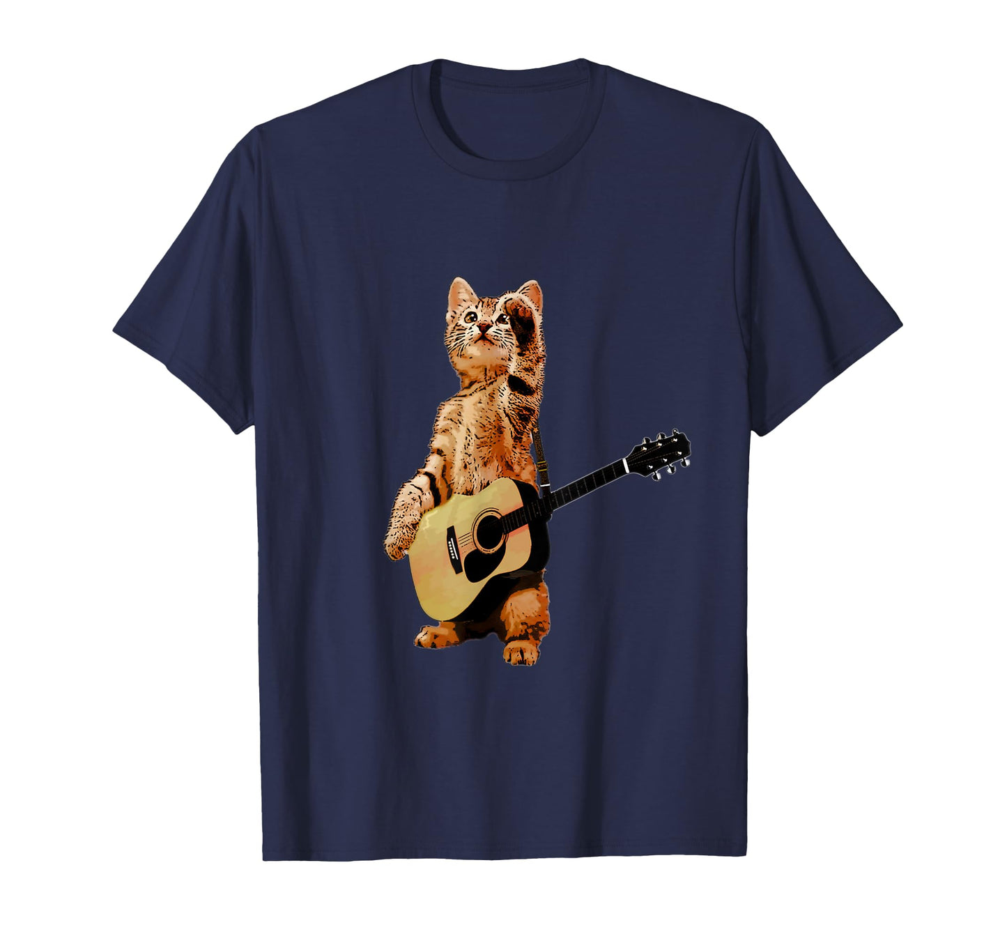 Cat Playing Acoustic Guitar Cool Musician Guitarist Men Women T-Shirt