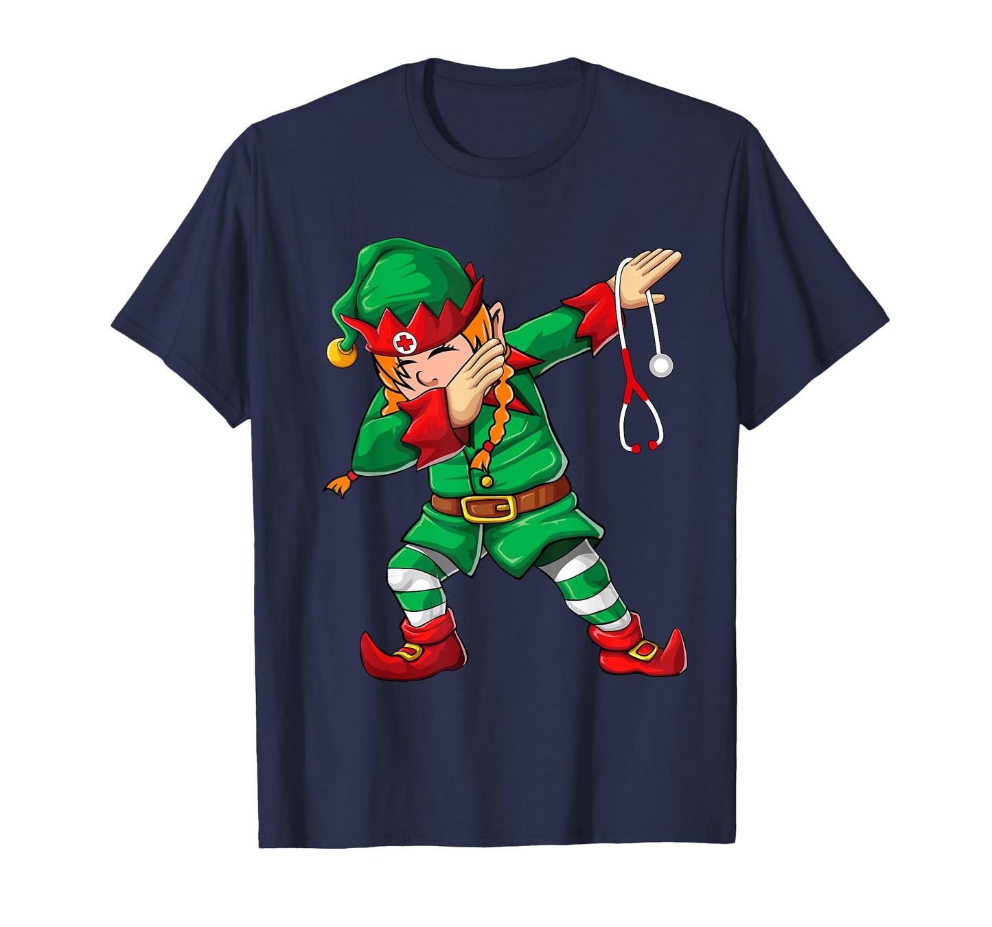 Dabbing Elf Girl Shirt Christmas Scrub Tops Women Cute Nurse T-Shirt