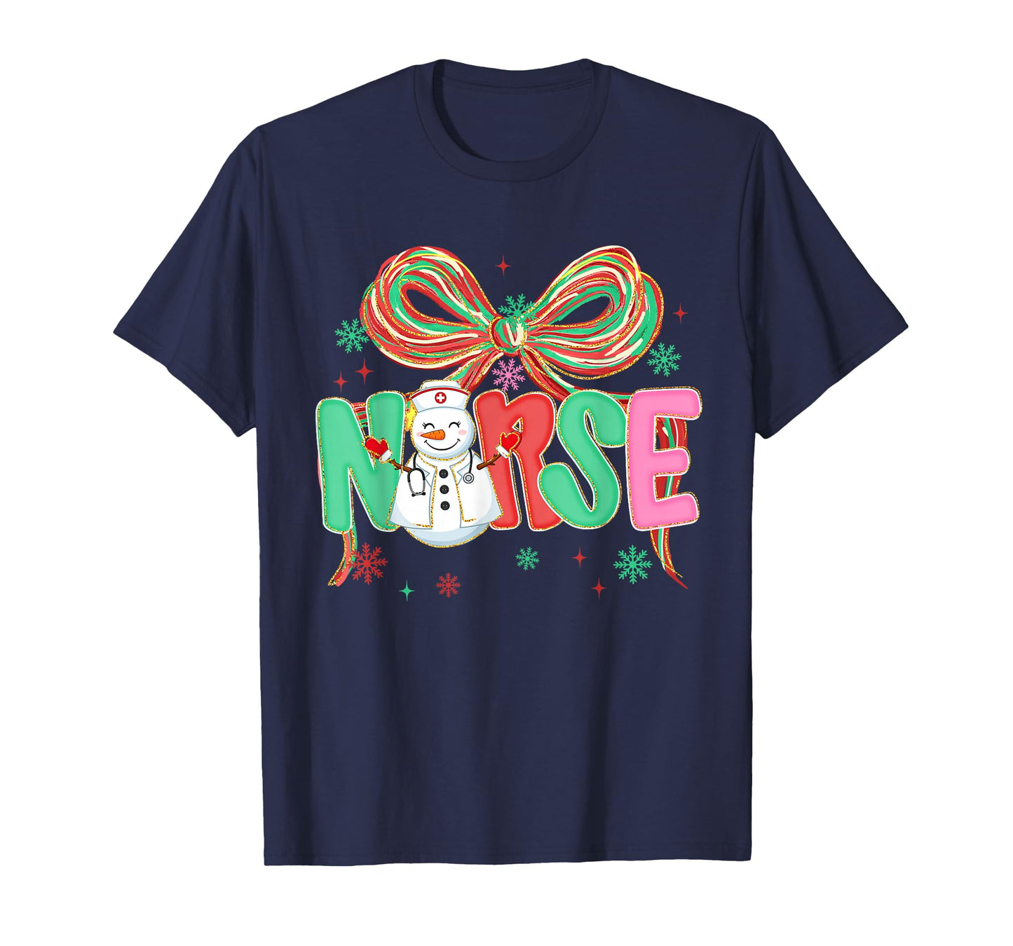 Christmas Nurse Coquette Bow Snowman Nursing Xmas Holiday T-Shirt