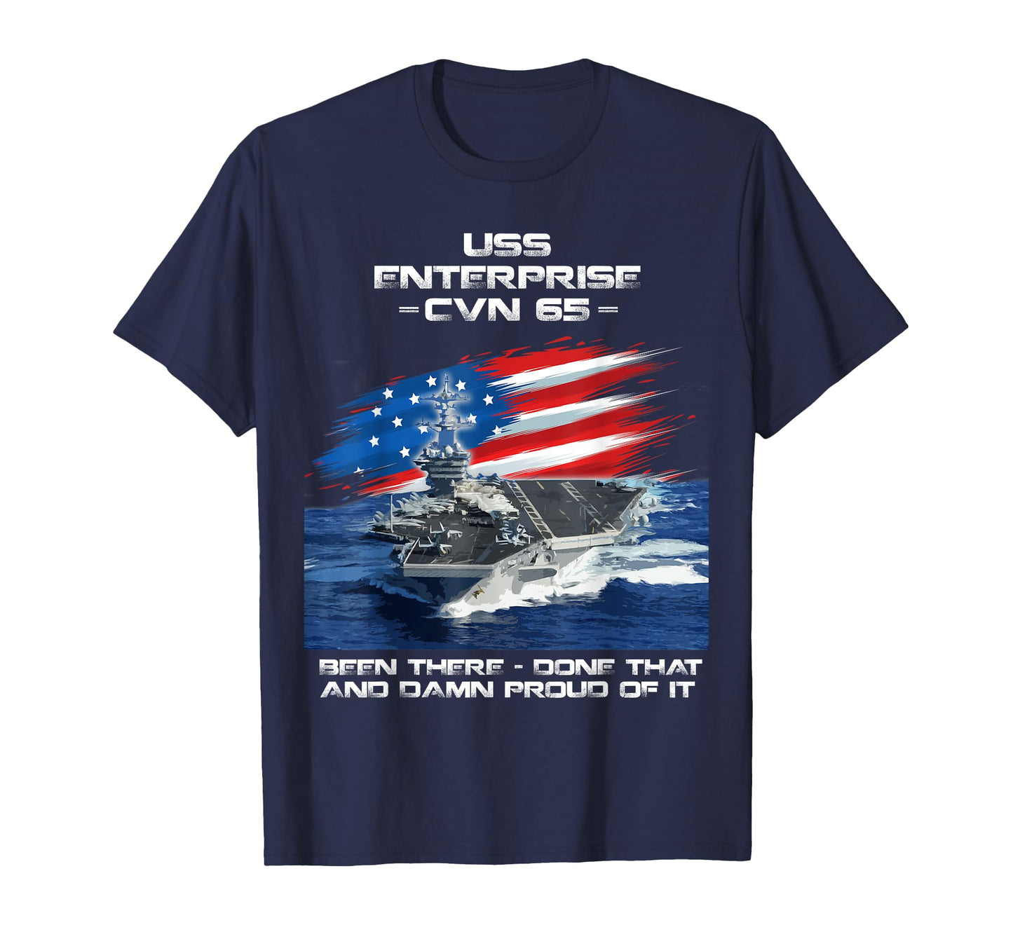 USS Enterprise CVN 65 Aircraft Carrier Veteran USA Flag Xmas T-Shirt