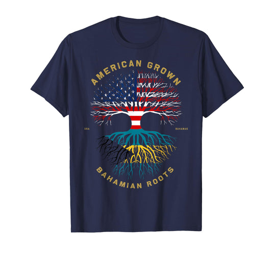 American Grown With Bahamian Roots Tree USA Flag Gifts T-Shirt
