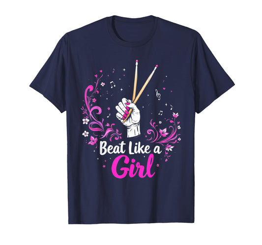 Funny Drummer Art For Girls Women Drumming Drum Set Girl T-Shirt