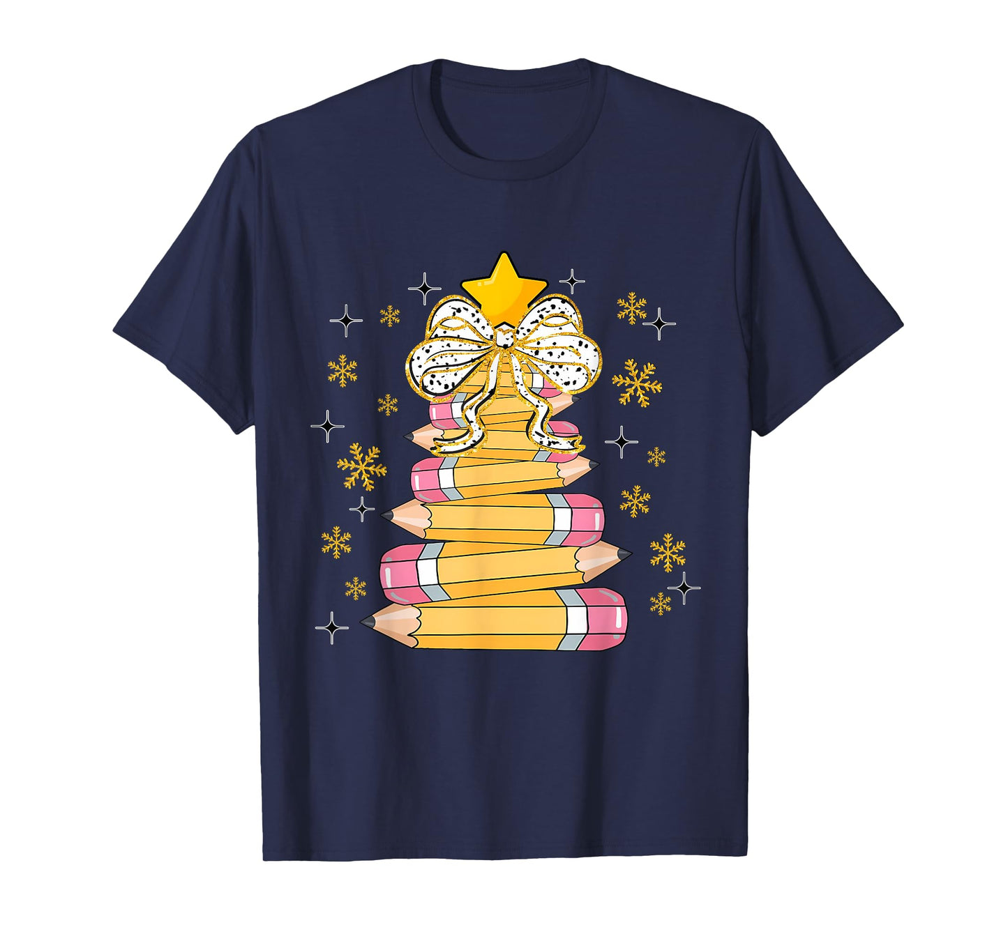 Christmas Pencil Tree Teacher Crayon Tree Light Students T-Shirt