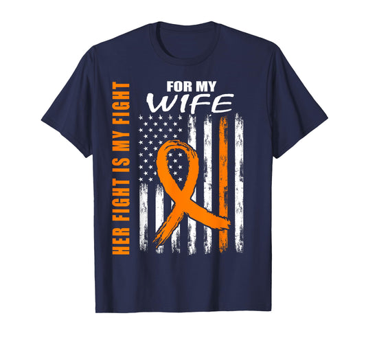 Her Fight Is My Fight Wife Kidney Cancer Awareness USA Flag T-Shirt