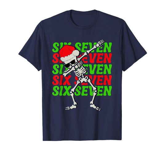 67 Christmas Funny Six Seven Meme Brainrot Dabbing Skeleton T-Shirt