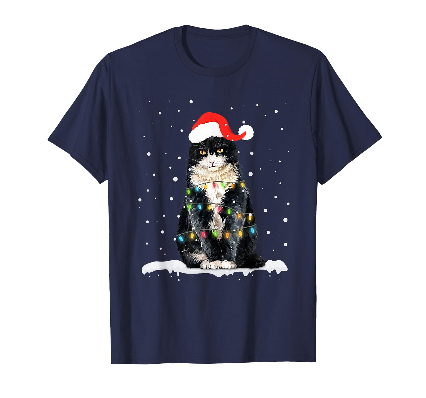 Funny Santa Cat Christmas Lights Holiday Gift Men Women Kids T-Shirt