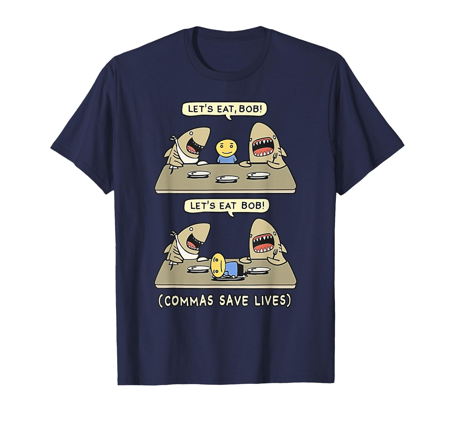 Commas Punctuation Shark Lets Eat Funny English Grammar T-Shirt
