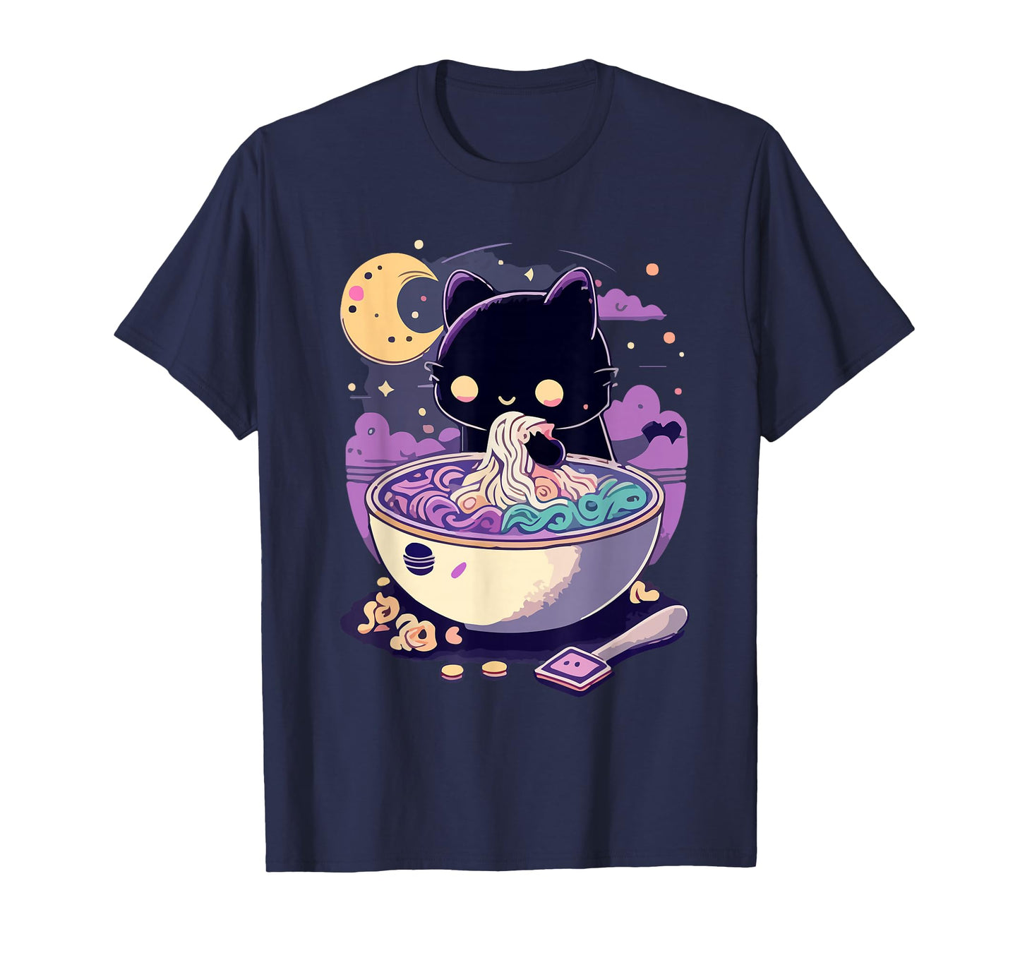 Creepy Kawaii Cat Eating Ramen Noodles Pastel Goth Aesthetic T-Shirt