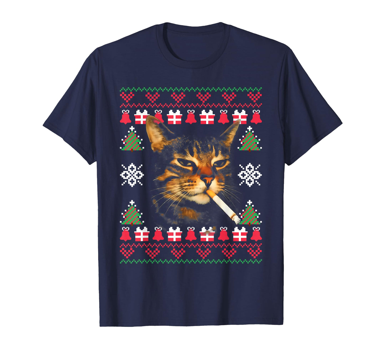Funny Smoking Cat Meme Ugly Christmas Sweater for Men T-Shirt