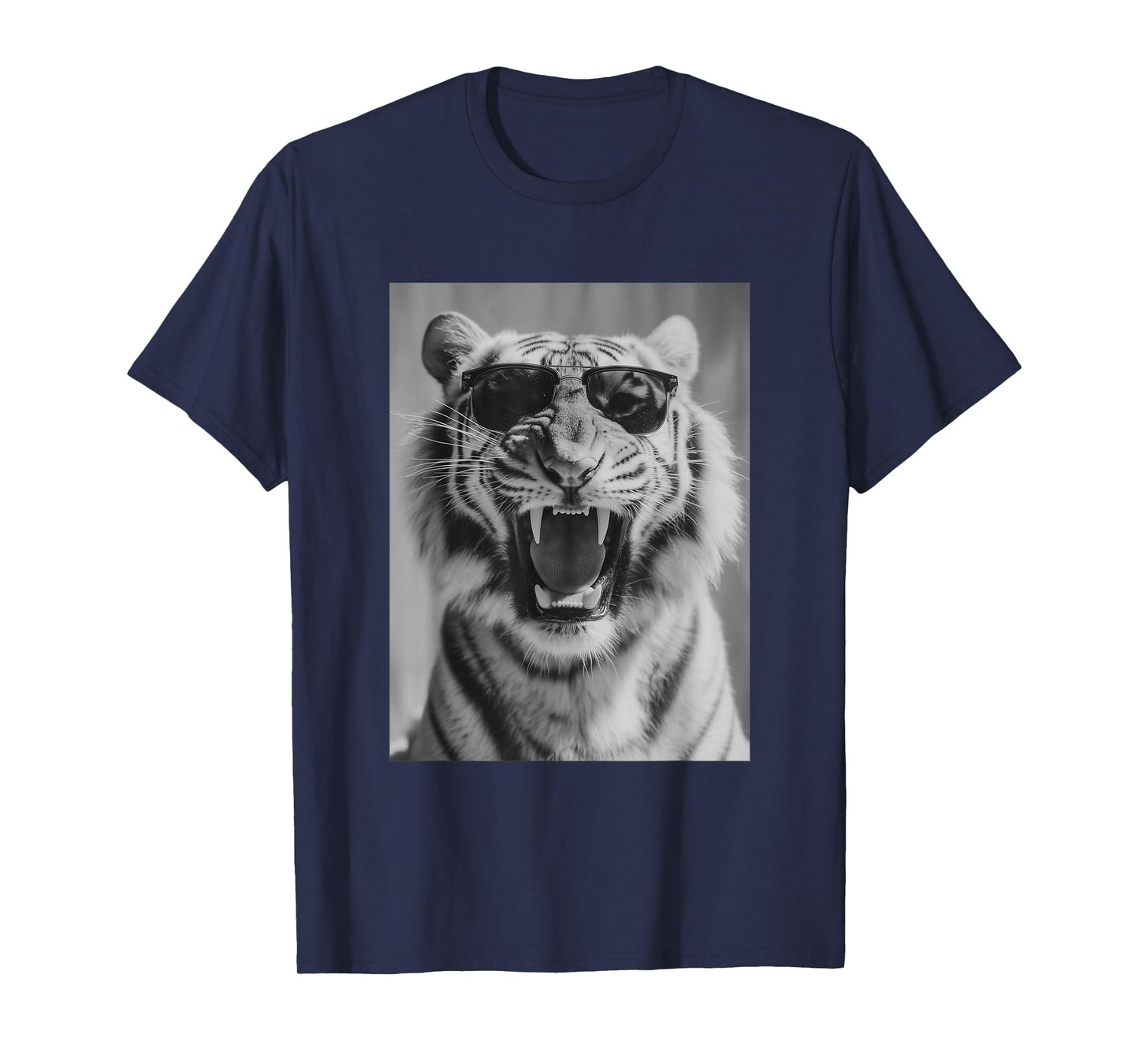 Roaring Tiger with Sunglasses Stylish Feline Animal Photo T-Shirt