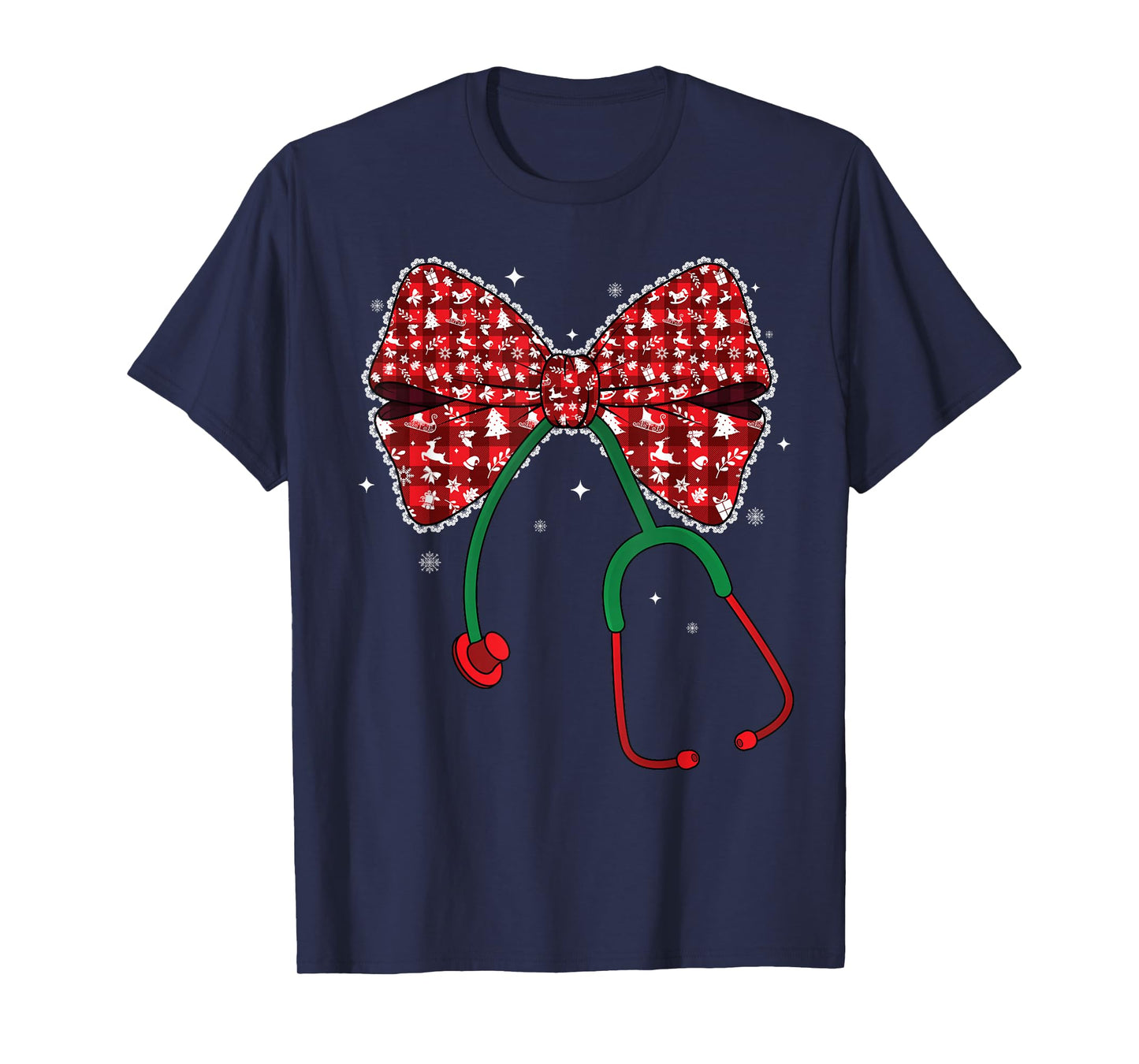 Christmas Nurse Plaid Coquette Bow Nursing Stethoscope Xmas T-Shirt