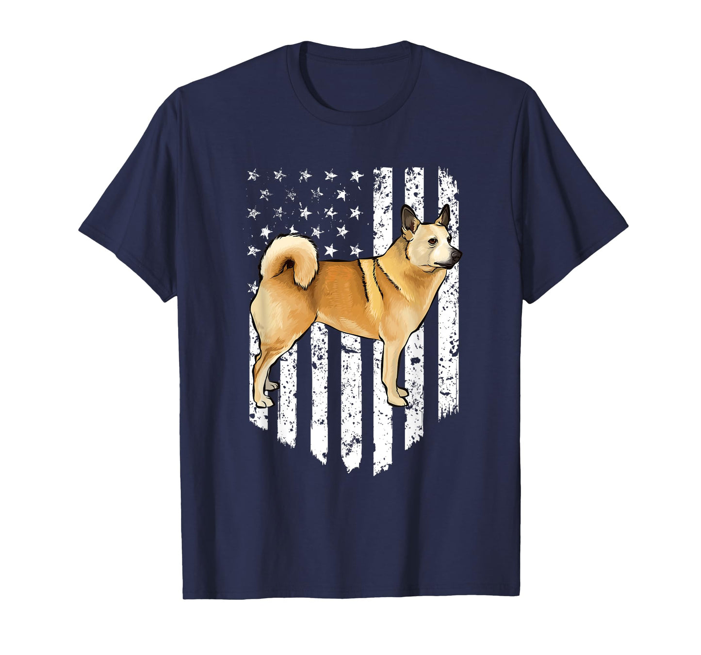 Black White American Flag Norwegian Buhund 4th Of July USA T-Shirt