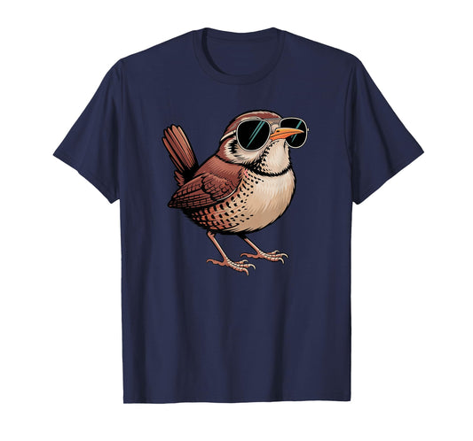Cool Wren Wearing Sunglasses Bird Watching Lover Funny Humor T-Shirt