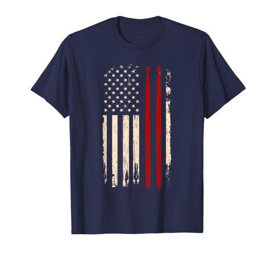 Vintage Drum Sticks American Flag Funny Drummer Gift for Him T-Shirt