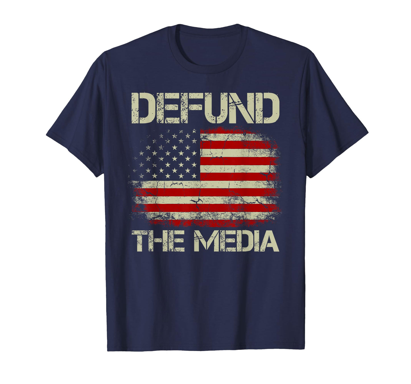 Vintage American Flag Defund The Media T-Shirt for Women Men