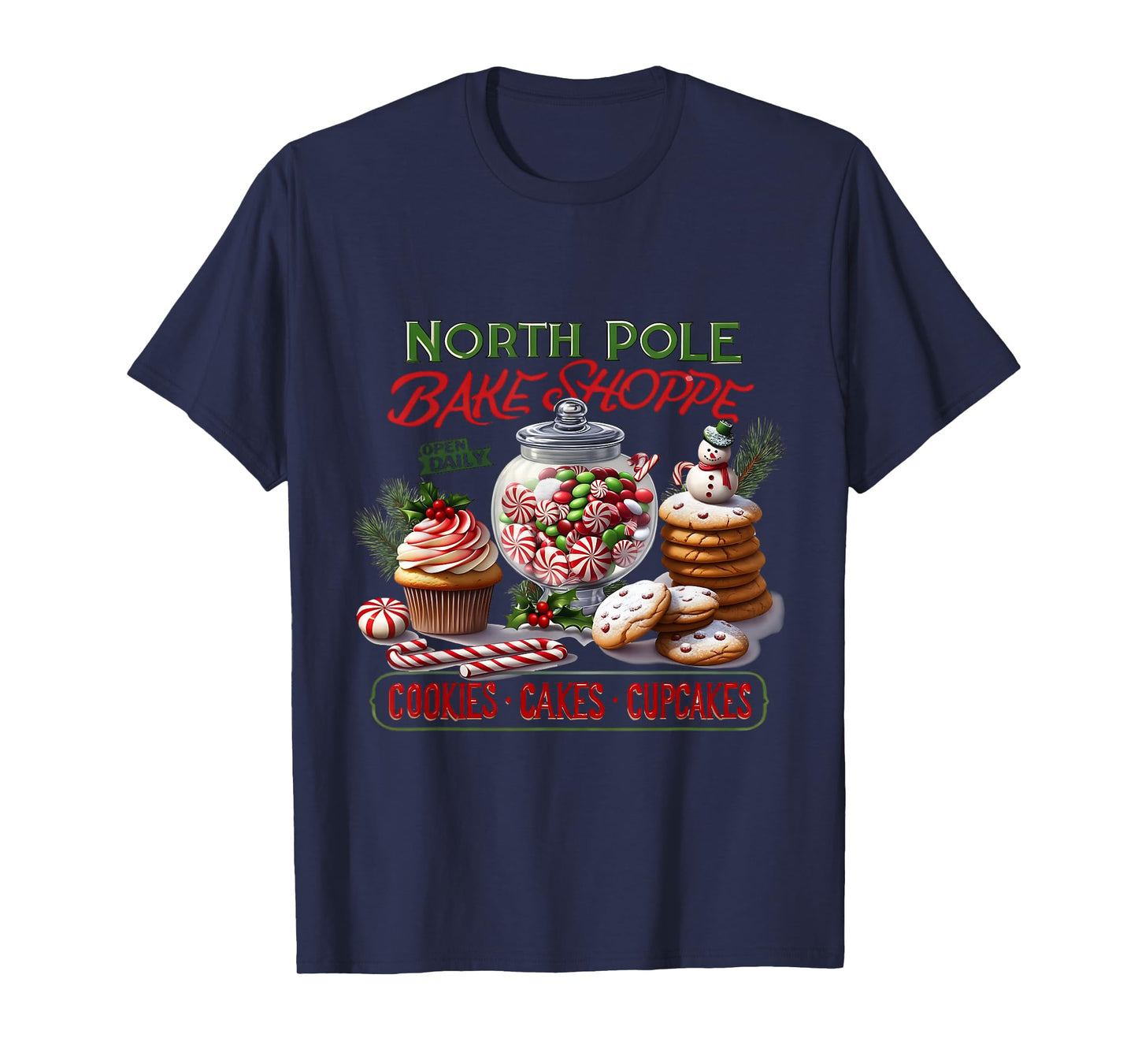 Bakery Cupcakes Cookies North Pole Bake Shop Christmas Candy T-Shirt