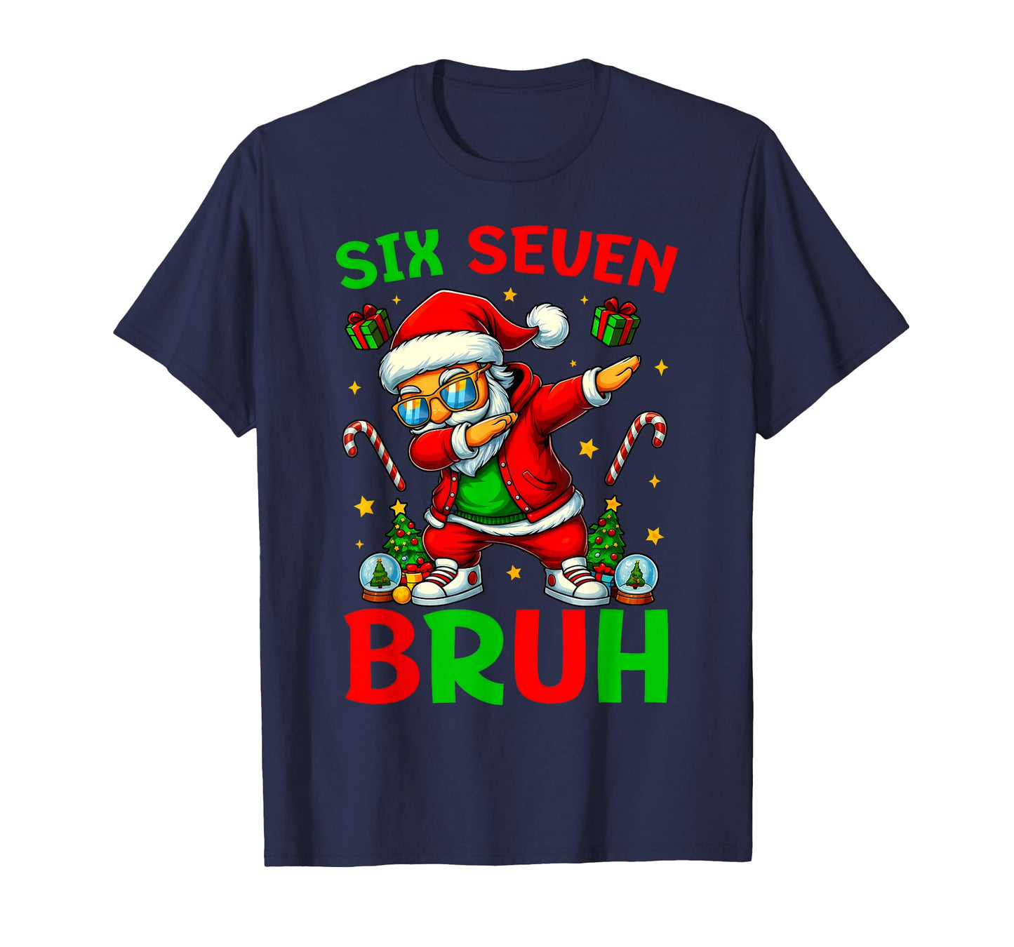 Six Seven 6 7 Meme Dabbing Santa Merry Christmas Bruh T-Shirt
