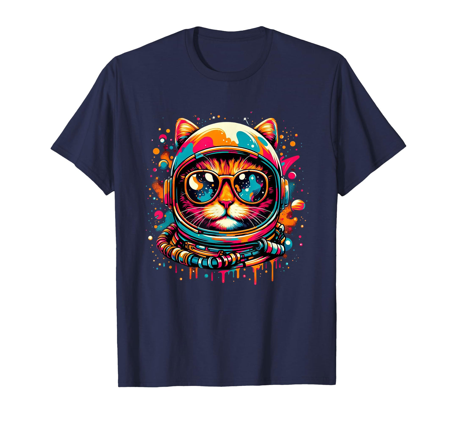 Space Cat Funny Cosmic Astronaut Cat Cute Retro Galaxy Cat T-Shirt for Men Women Kids