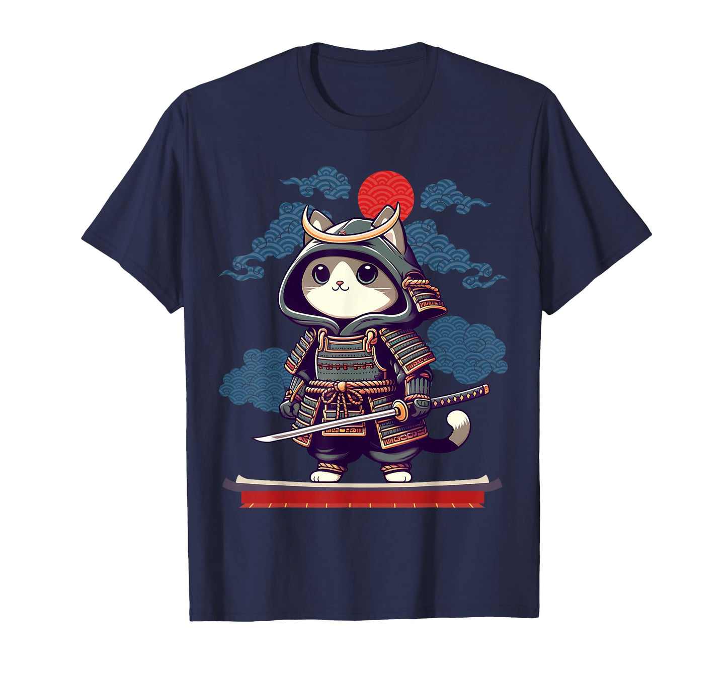 Japanese Samurai Cat Tattoo Kawaii Ninja Cat Anime Cute Kids T-Shirt