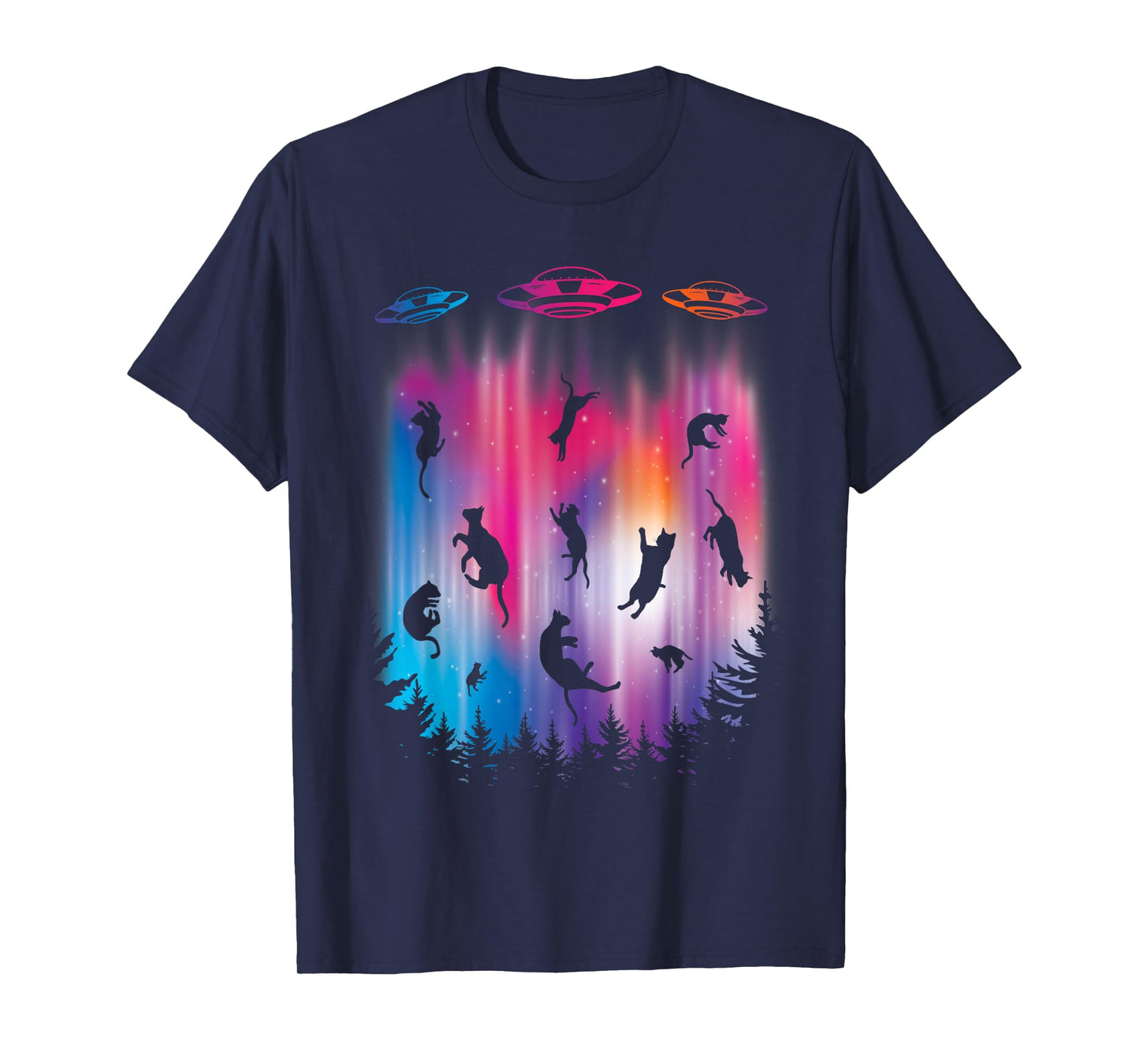 Alien Abduction Cat Flying Saucer Funny UFO T-Shirt