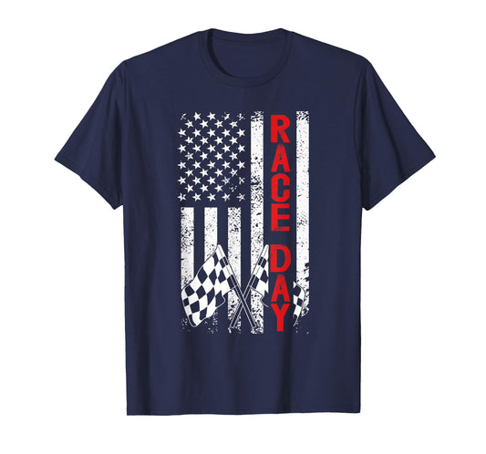 Race Day US Flag Checkered Flag Car Racing Day Race Days T-Shirt