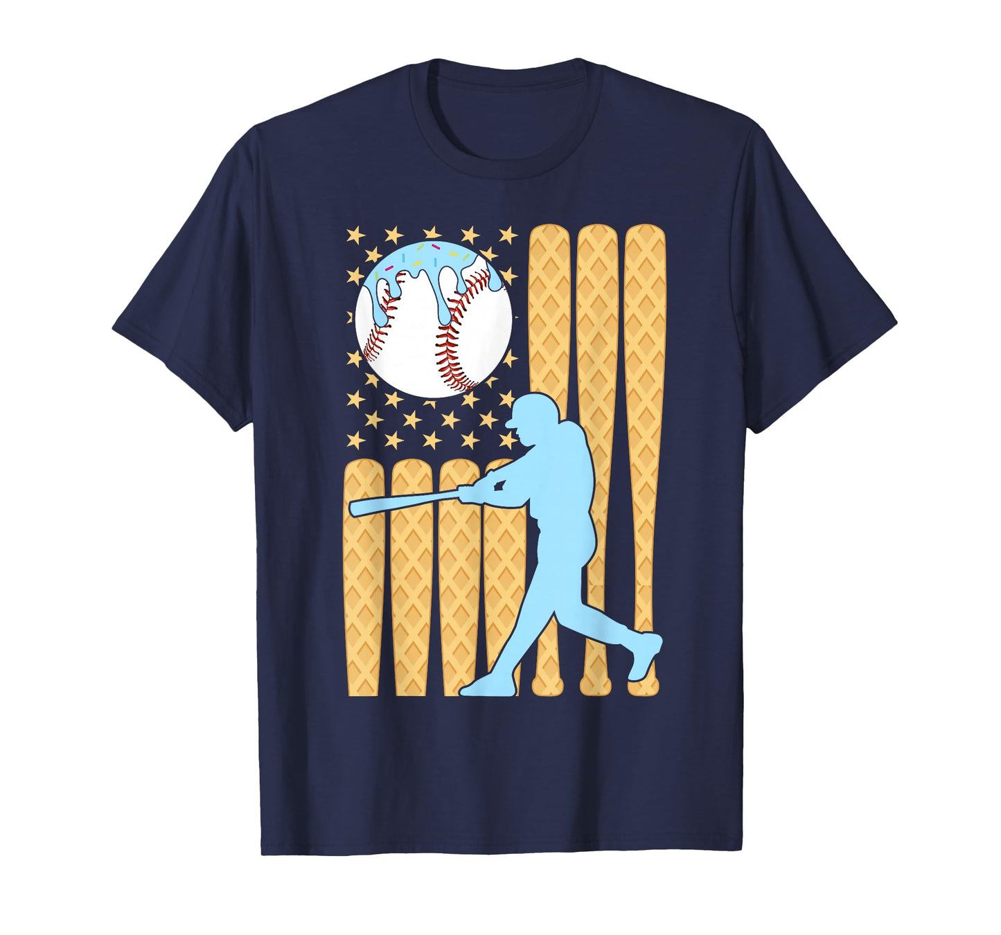 Baseball Drip Boys Batter Ice Cream American Flag T-Shirt