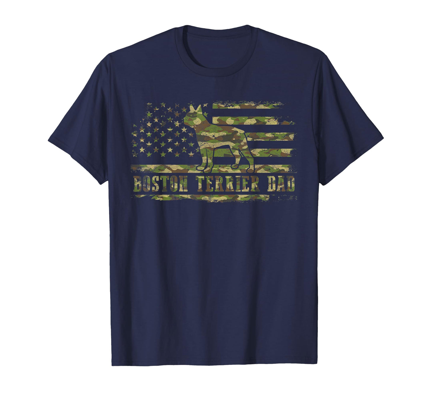 Boston Terrier Dad Camouflage American Flag Patriotic Dog Men T-Shirt