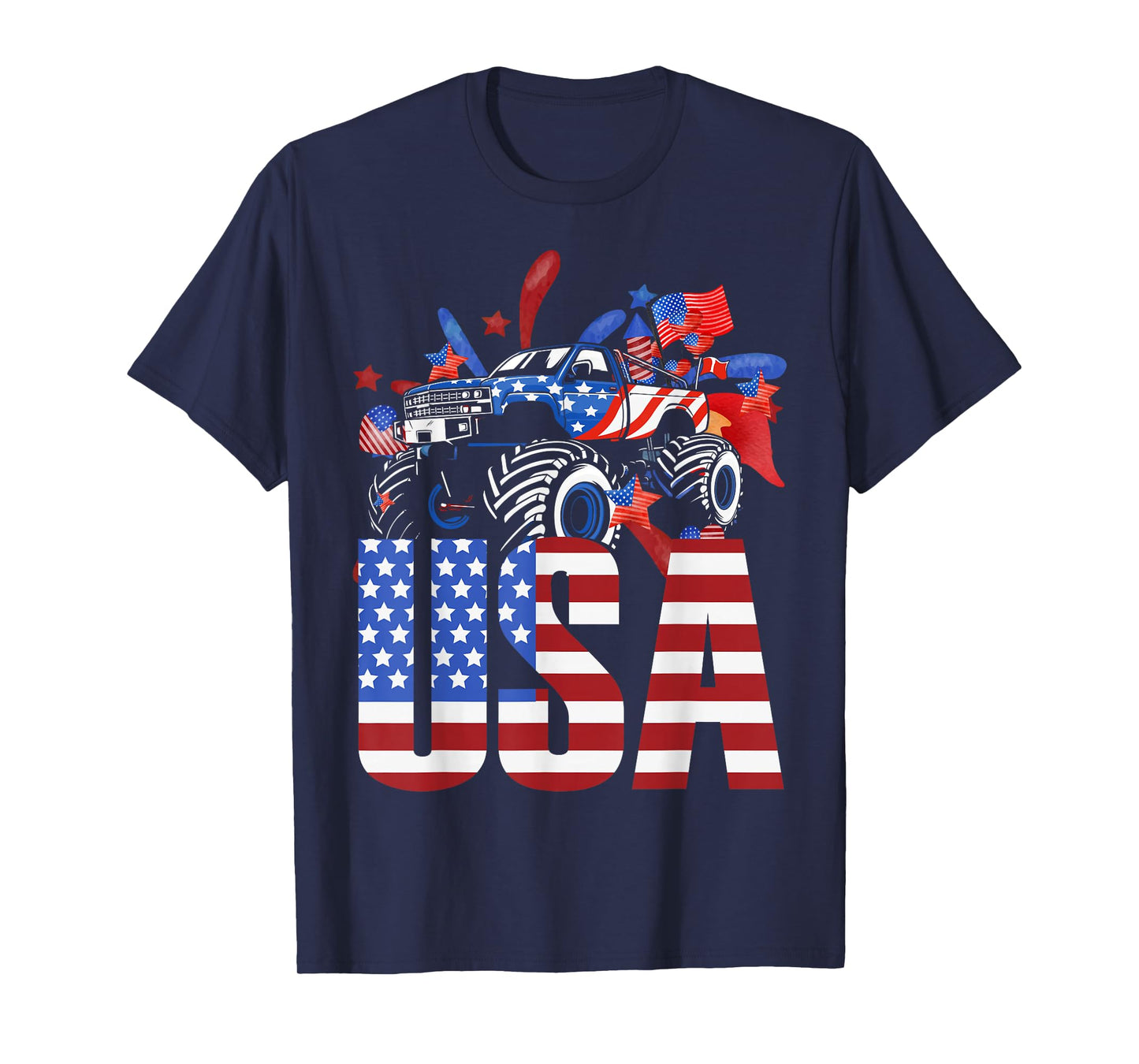 Monster Truck Toddler Boys USA American Flag July 4th T-Shirt Small