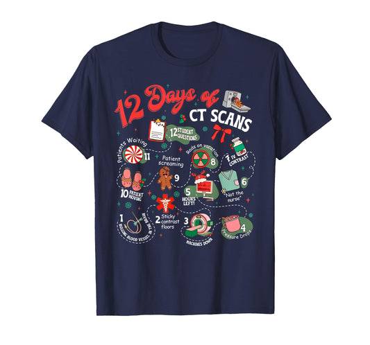 12 Days of CT Scans Christmas CT Tech Cat Scan T-Shirt