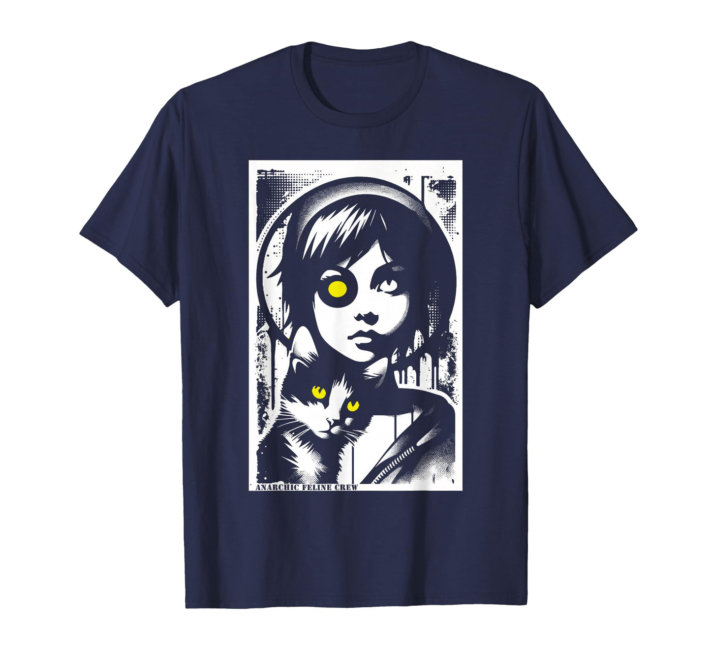 Punk Girl and Cat Graffiti Grunge 90s Distressed Vintage T-Shirt
