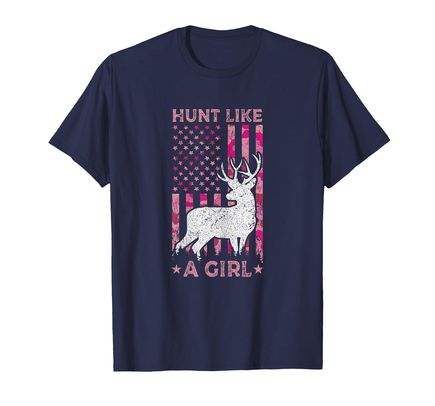 Pink Camo USA Flag Patriotic Deer Hunting Hunt Like A Girl T-Shirt