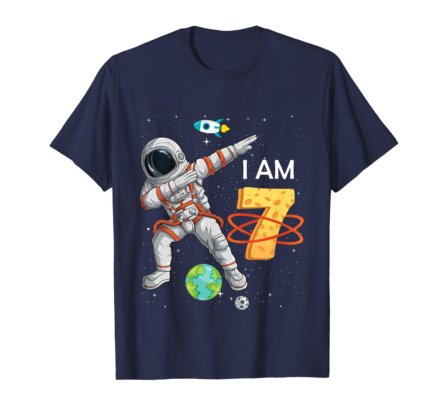 Kids Kids 7 Years Old Birthday Boy Astronaut Space 7th B-Day T-Shirt