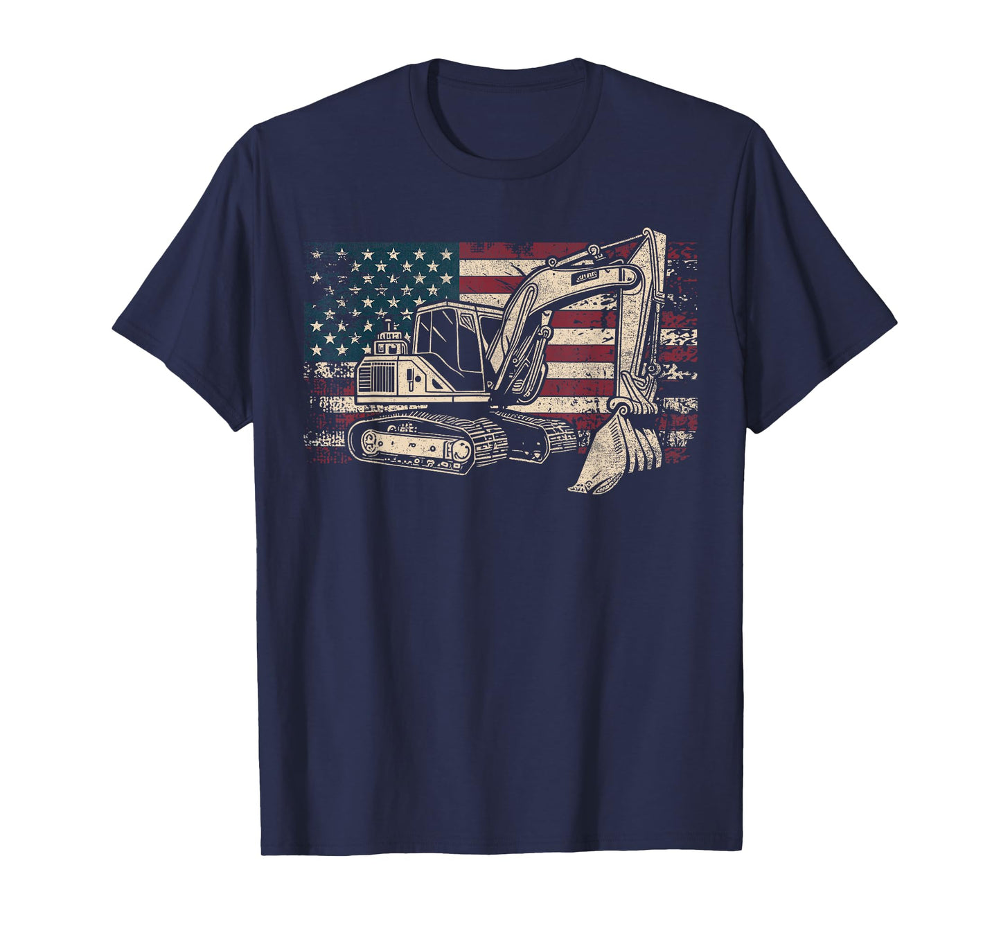 Excavator American Flag Patriotic Excavator 4th of July T-Shirt
