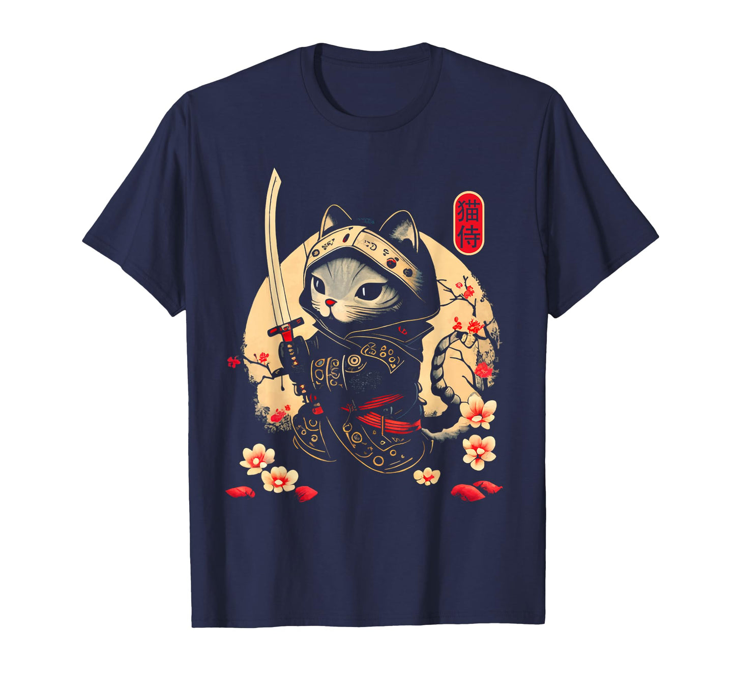 Japanese Samurai Cat Tattoo, Kawaii Ninja Cat T-Shirt